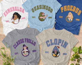 Retro Hunchback Notre Dame Group Shirt, Disney Quasimodo Princess Esmeralda Shirt, Phoebus Clopin Frollo, Epcot Notre Dame Adventure Shirt
