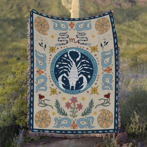 Scorpio Custom Celestial Blanket, Scorpio Victorian Zodiac Throw, Scorpio Astrology Mystical Blanket, Floral Zodiac Whimsical Gift,THA061-8