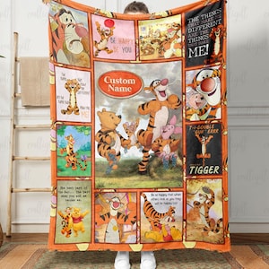 Custom Pooh Bear Tigger Blanket, Tigger Winnie The Pooh Blanket, Cute Disney Gift For Baby Birthday, Tigger Piglet Eeyore Blanket, MYE962