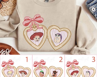 Toy Story Coquette Heart Locket Sweatshirt, Toy Friend Couple Valentine Shirt, Woody Bo Peep Buzz Jessie, Disney Wedding Bride Team Shirt