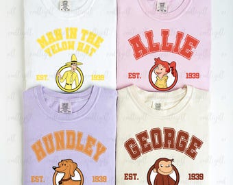 Curious George And Friends Shirt, Allie Hundley Man With Yellow Hat, Retro Disney George Monkey Shirt, Disney TV Show George Group Matching