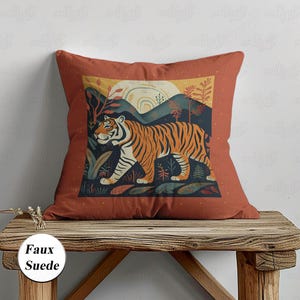 Bohemian Tiger Safari Woven Pillow, Mystic Forest Tiger Cushion, Retro Floral Tiger Wildlife Pillow, Aesthetic Jungle Animal Pillow, MYE418