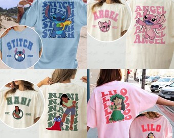 Lilo & Stitch Characters 2 Sided Shirt, Jumba Nani Stitch Pleakley Lilo, Hawaii Ohana Birthday Outfits, Disneyland Family Trip Group Shirt