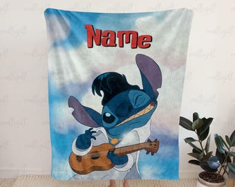 Personalized Stitch Blanket With Name, Lilo And Stitch Blanket, Wdw Disneyland Stitch Blanket, Disney Stitch Birthday Gifts For Kids, NVA781