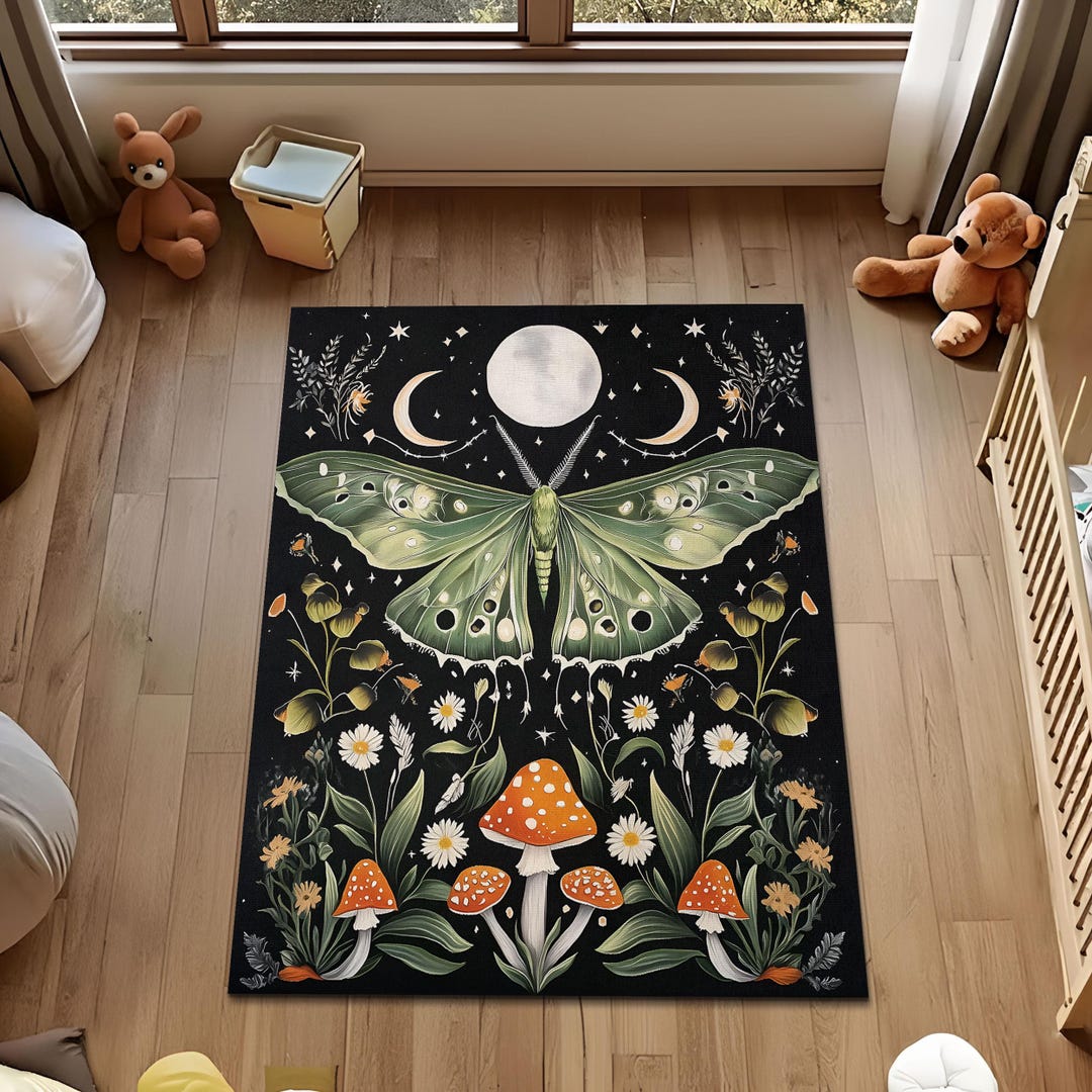 Botanical Luna Moth Area Rug, Gothic Cottagecore Butterfly Area Rug ...