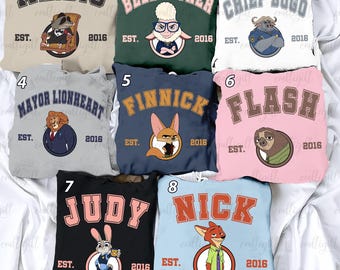 Vintage Pixar Zootopia Characters Shirt, Disney Zootopia Party Shirt, Nick Judy Bellwether Finnick, Zootropolis Disneyland Vacation Shirt