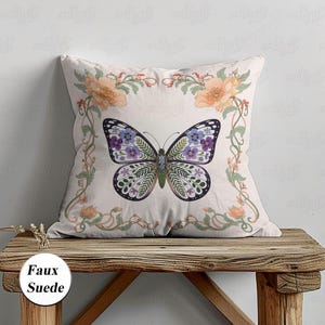 Vintage Floral Butterfly Pillow, Mystical Butterfly Moth Pillow, Coquette Aesthetic Woven Pillow, Rustic Season Wildflowers Pillow, MYI251