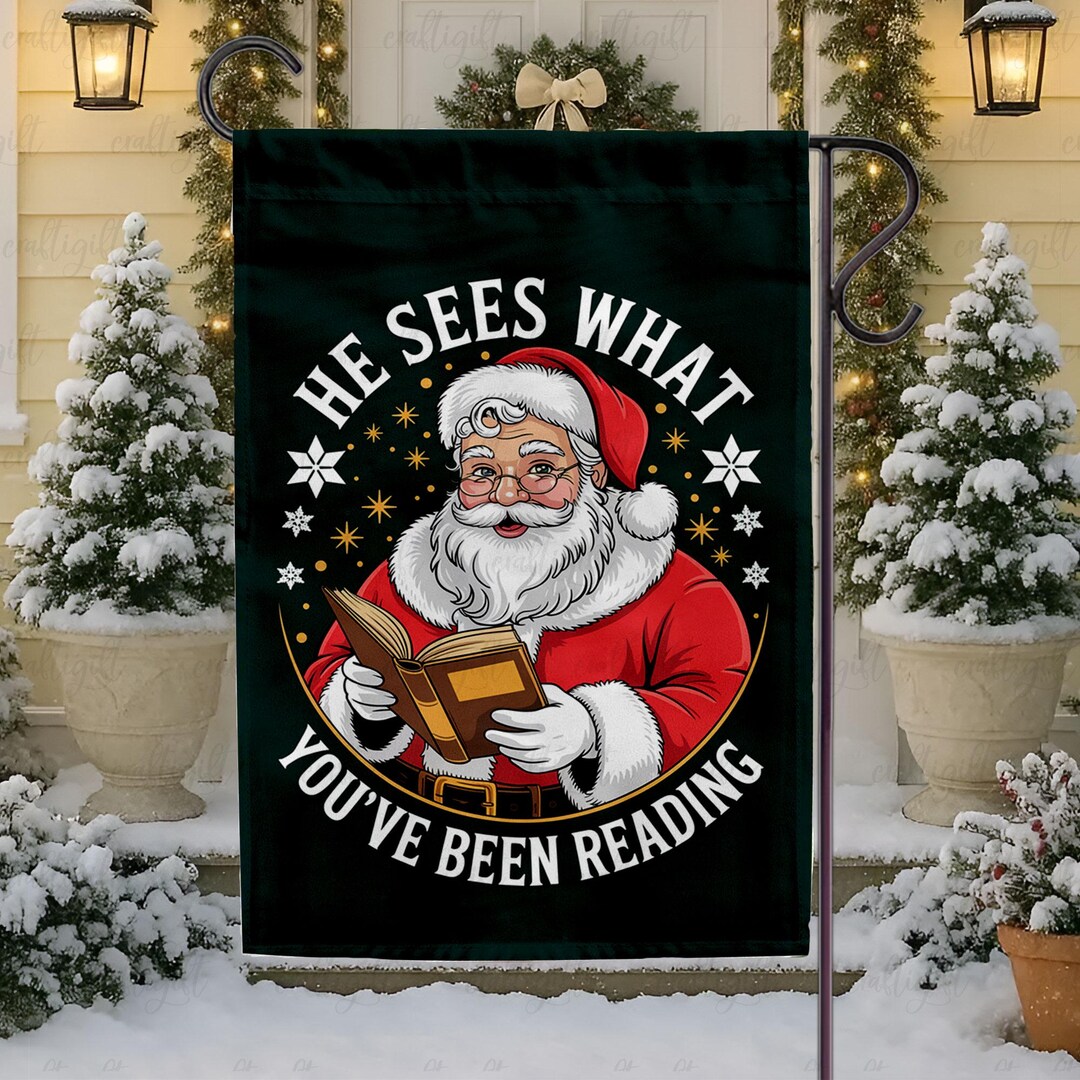Santa With Glasses Retro Christmas Flag, He Sees What You've Been ...