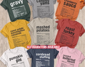 Funny Thanksgiving Dinner Nutritional Label Matching Shirts, Nutrition Facts Thanksgiving Shirts, Family Matching Turkey Day Shirts, VTB290