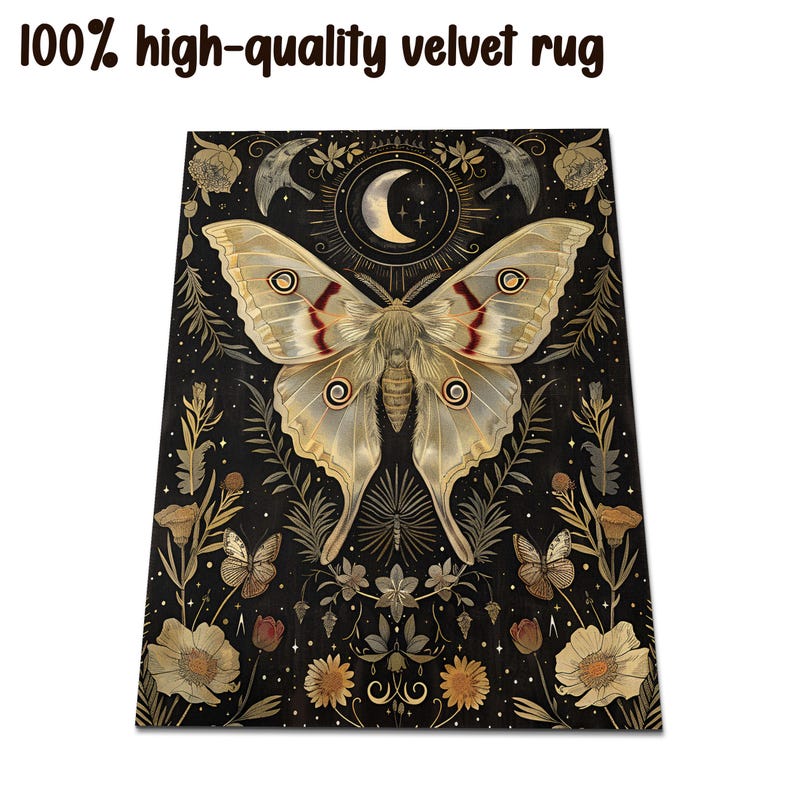 Large Moth Rug Gothic Celestial Moth Area Rug, Night Sky Moth Botanical Floor Mat ...