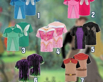 Disney Sleeping Beauty 3D Costume Shirt, Princess Aurora And Prince Philip Shirt, The Three Good Fairies Shirt, Maleficent WDW Villain Shirt