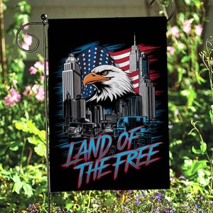 Bandiera da giardino "Terra dei Liberi" del 4 luglio, bandiera da giardino "Liberty American Eagle", bandiera USA per il Giorno dell'Indipendenza, decorazione da esterno rossa, bianca e blu, MYH879