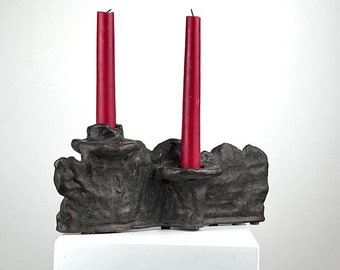Brutalist candlestick 1.2kg, ceramic / clay I Signed I heavy mid-century candle holder