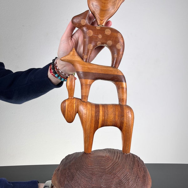 Rare sculpture danoise - figure en bois du milieu du siècle "Bremer Stadtmusikanten" teck palissandre, palissandre