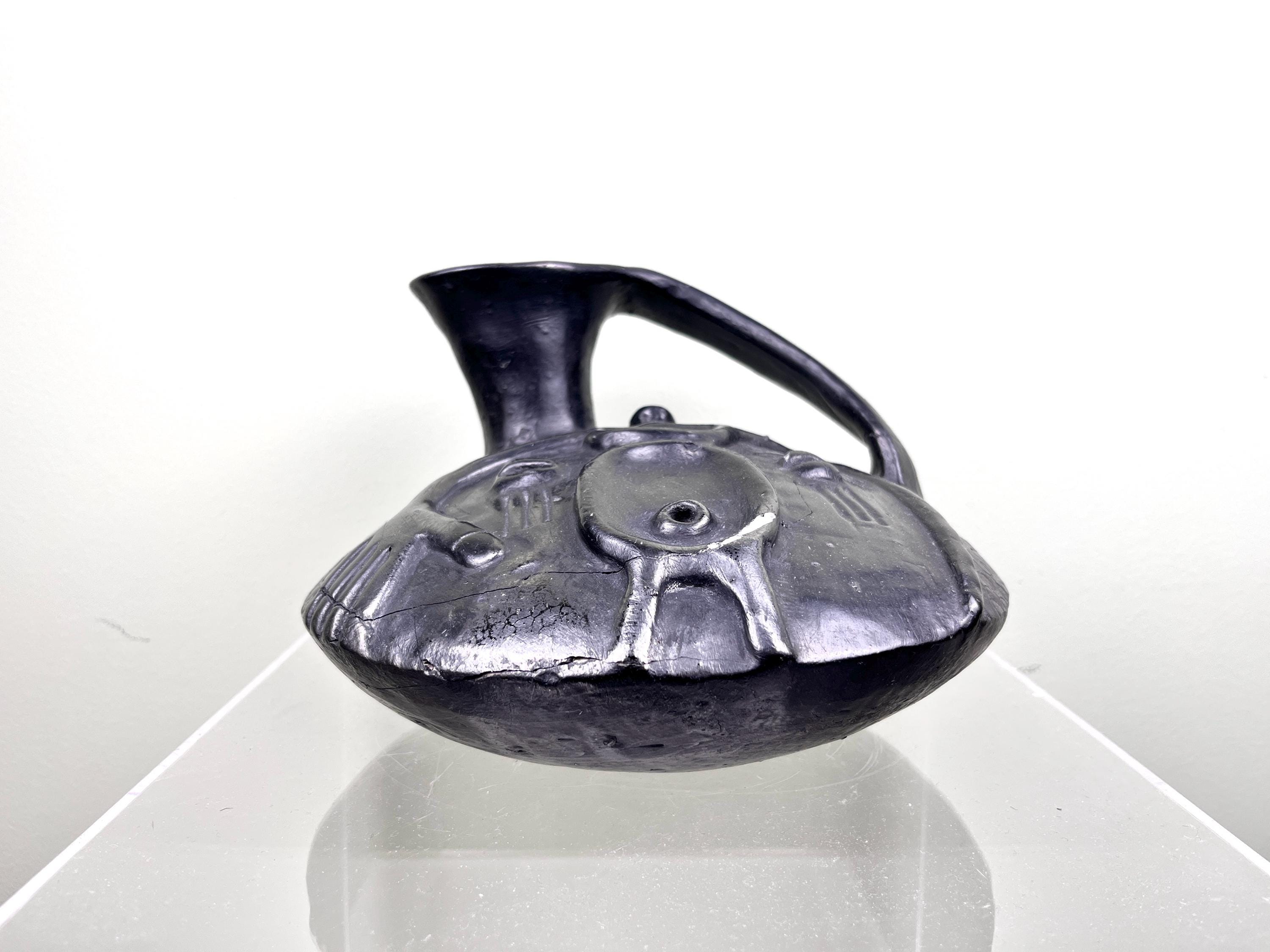 花瓶 - オアハカの黒陶器、メキシコの民芸品 オアハカの黒粘土陶器、黒