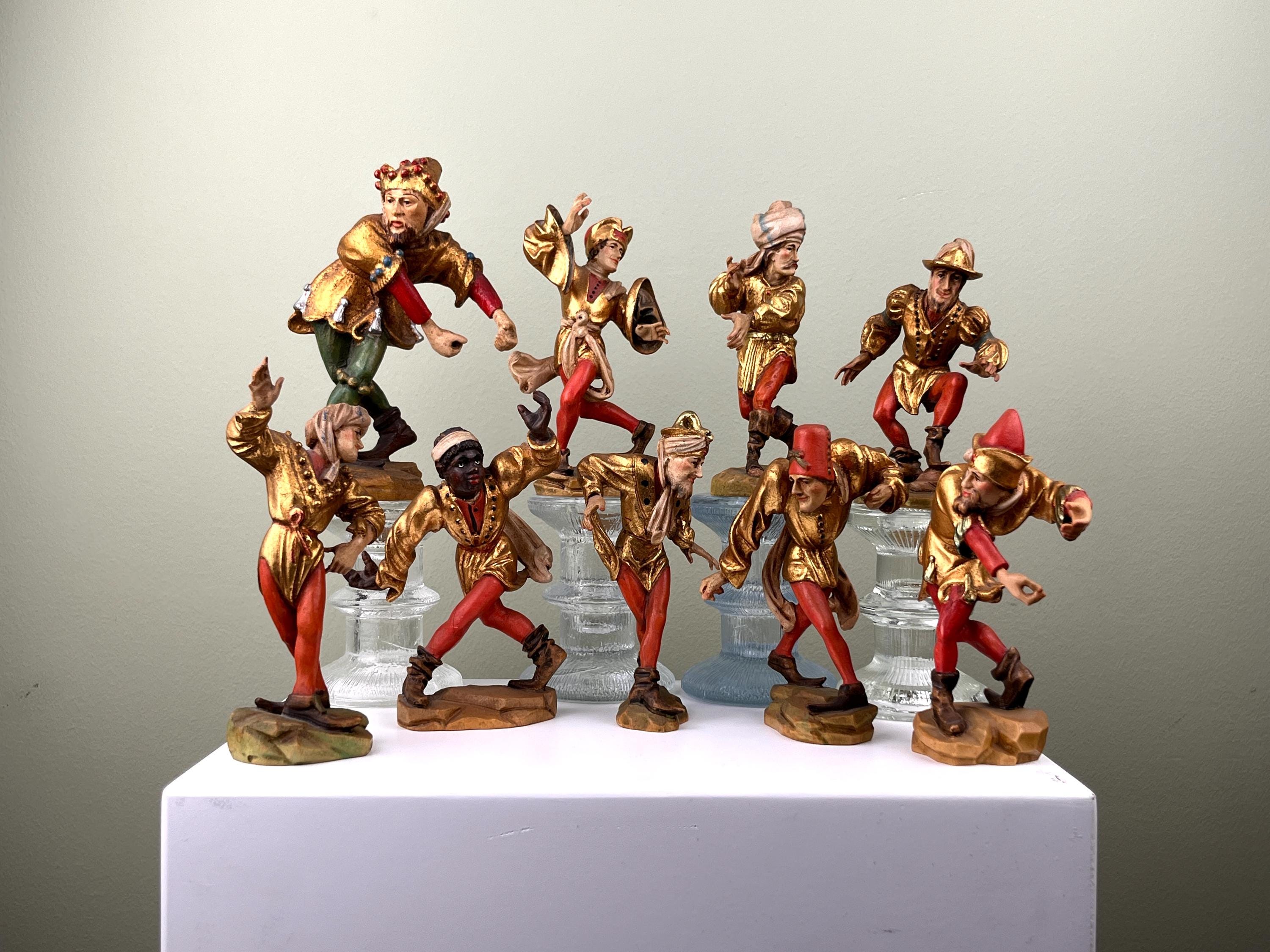 Lot of 9 Morisco Dancers by EICH Wood Carving Oberammergau