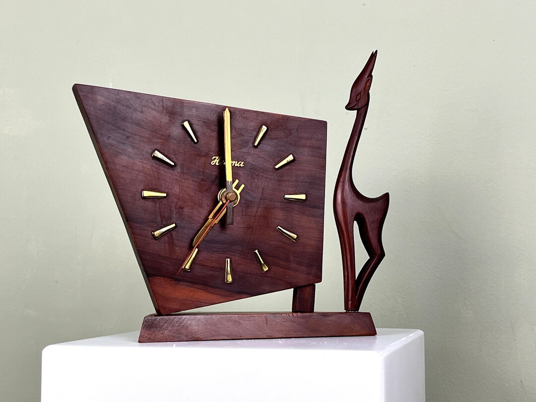 Table Clock HESMA Clock From the 1950s With a Beautiful Carved Figure ...