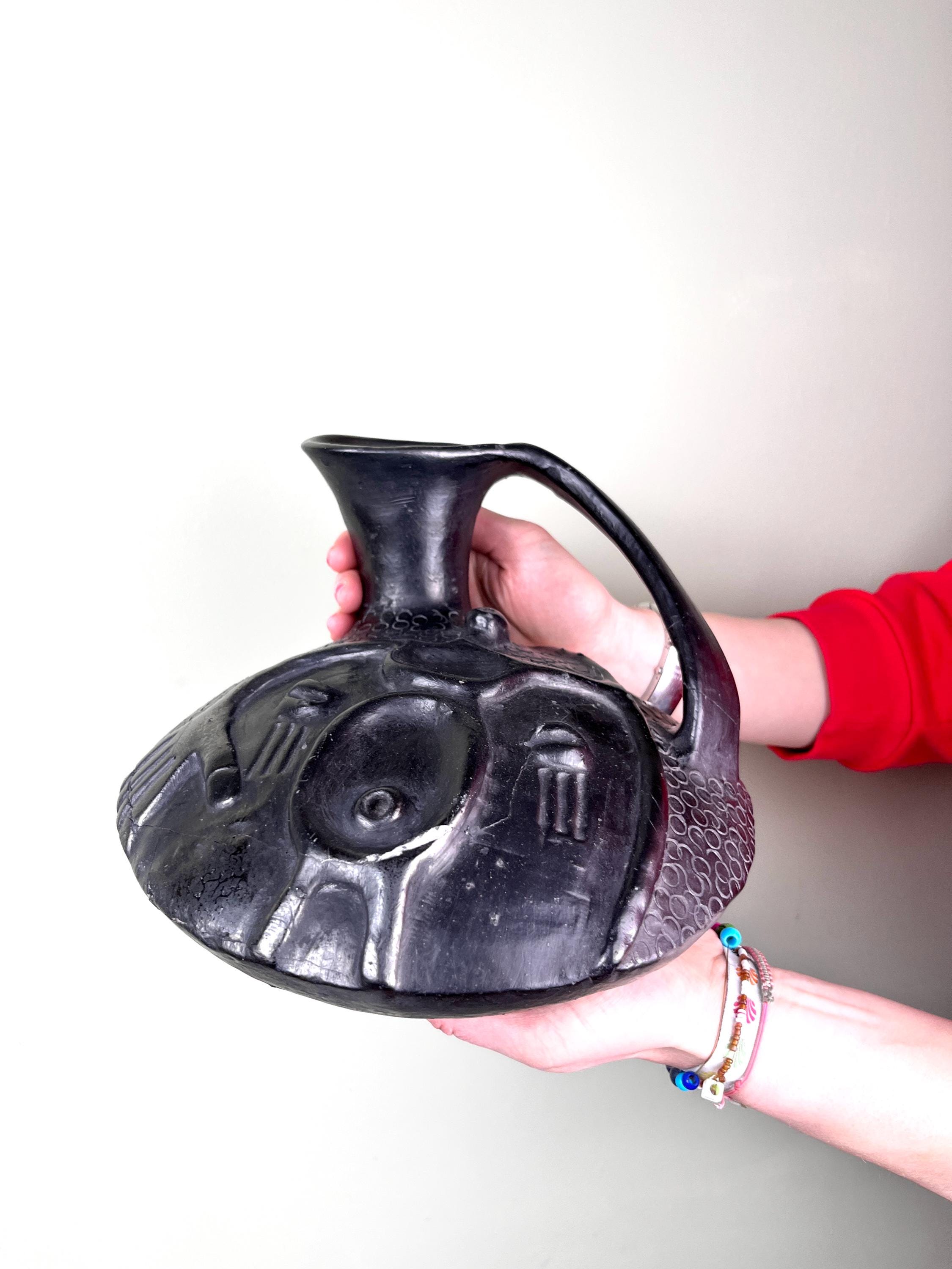 メキシコ製 黒陶器 花瓶 花瓶 - オアハカの黒陶器、メキシコの民芸品 オアハカの黒粘土陶器、黒