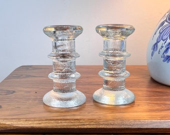 Festivo candle holders by Timo Sarpaneva for Littala, 1970s, set of 2 glass candlesticks, 12 cm