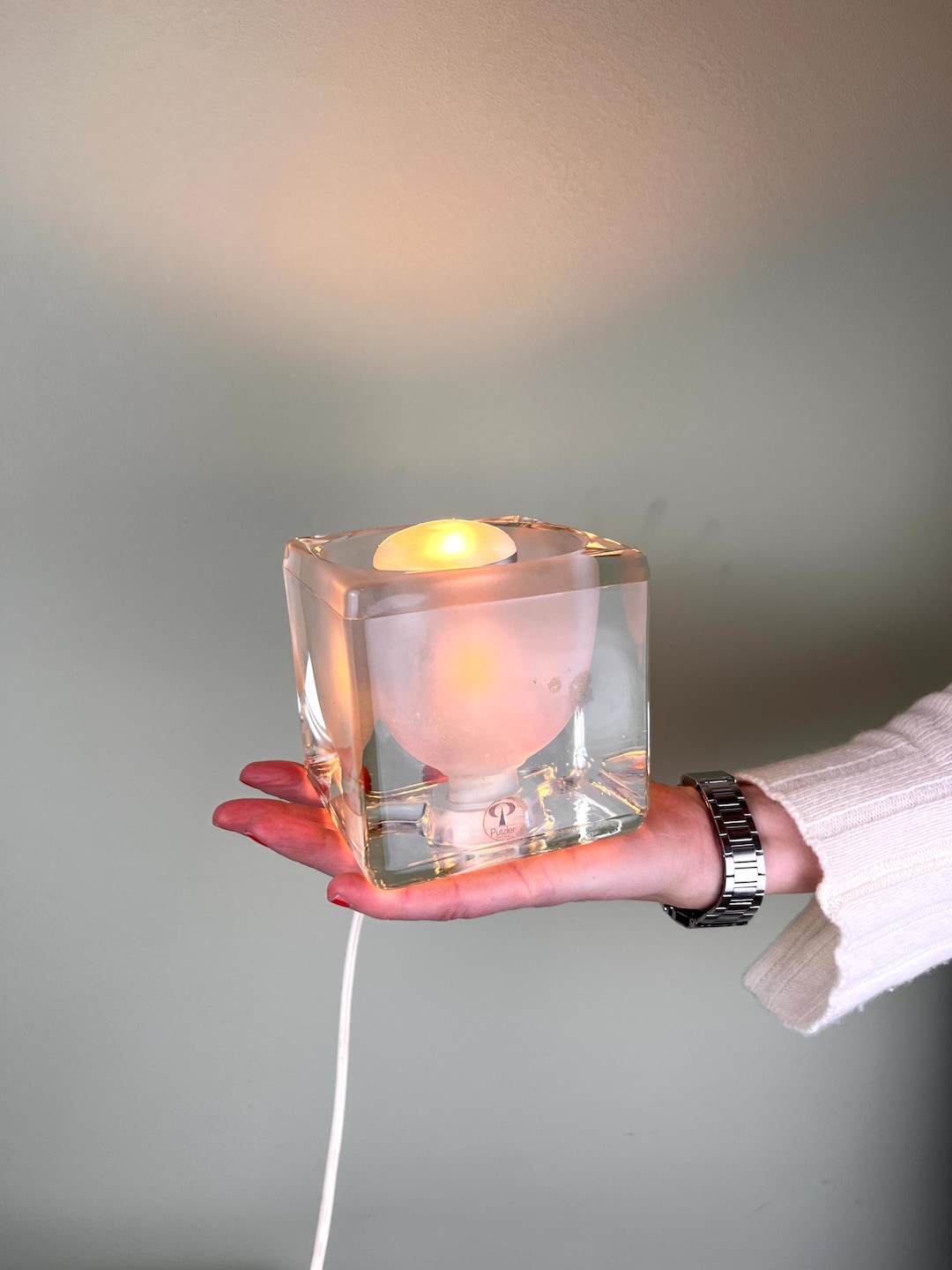 Lampe à poser boule en verre vintage années 70