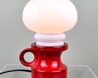 Vintage table lamp by PAN Keramik, bedside lamp, ball lamp, ceramic lamp red, West German Pottery