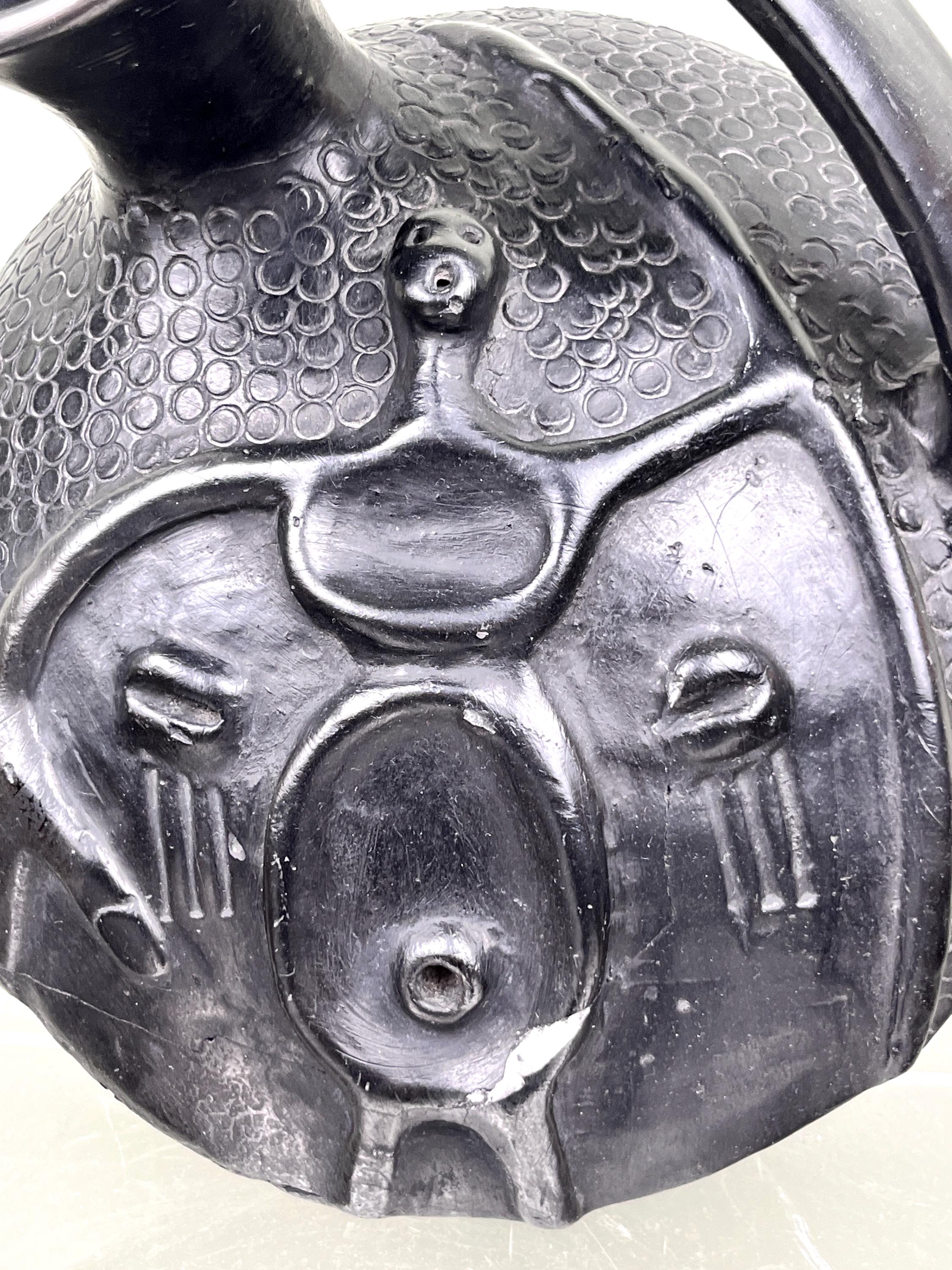 花瓶 - オアハカの黒陶器、メキシコの民芸品 オアハカの黒粘土陶器、黒