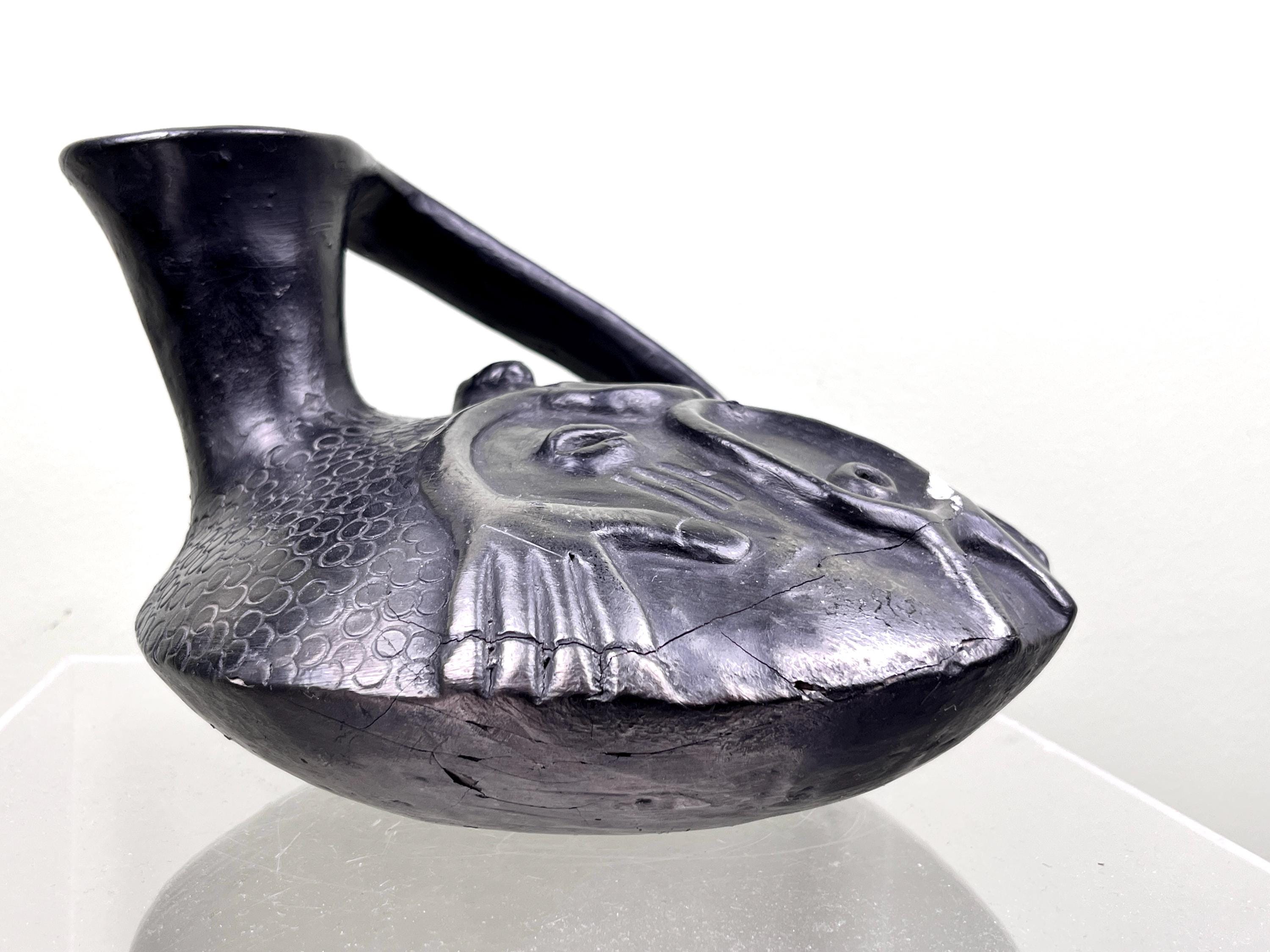 花瓶 - オアハカの黒陶器、メキシコの民芸品 オアハカの黒粘土陶器、黒