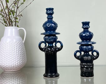 Rosenthal Studio Line Björn Wiinblad – 2 candelabros de 26 y 32 cm – Azul, portavelas vintage, clásicos del diseño, mediados de siglo alemán