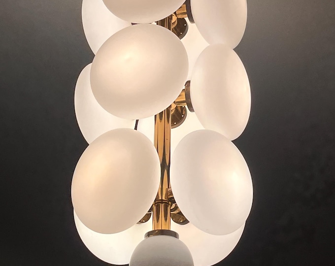 Featured listing image: Kaiser Opal Sputnik Ceiling Lamp – Atomic Chandelier, Brass Opal Glass – Vintage Mid-Century – Brass Opaline Sputnik Chandelier Germany (P)