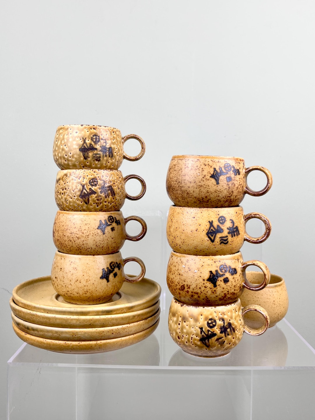 Pentik Design PENTIK FINLAND Hiisi Coffee Cups and Tea Cups With Saucers, Stoneware ...