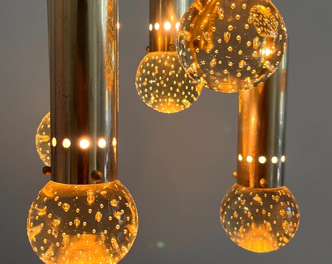 Featured listing image: Vintage bubble glass pendant lamp in brass · Mid-century style · Italian design inspired by Gino Sarfatti · 1950s Arteluce aesthetic (P)