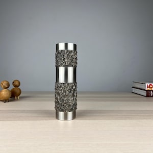 Brutalist steel design vase – BMF Germany – 20cm, 1kg – structural steel, 1960s/70s, Industrial Modern, vintage metal object