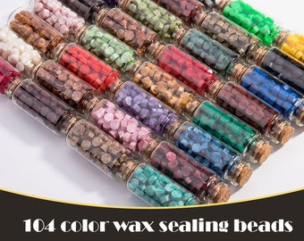 104 Colors Sealing Wax Beads for Wax Seal Stamp Colors Wax Beads in Glass bottle, Wax Seal Beads, Wax Melt, Pearlescent wax beads