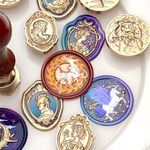 Mythische Serie | Wachssiegel Stempel | Geprägter Kupferkopf | Metallstempel | Personalisierter Stempel | Für Karten, Umschläge, Hochzeitseinladungen