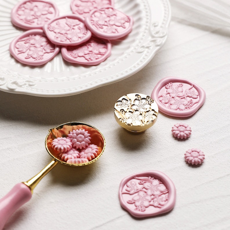 Jolie série botanique Cachet de cire tête en cuivre gaufré Tampon en métal Tampon personnalisé Pour cartes, enveloppes, faire-part de mariage image 3