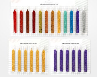 May include: Assortment of sealing wax sticks in various colors, including red, orange, yellow, green, blue, purple, and silver. Each stick has a decorative pattern and is labeled "WEN CHUANG FIRE LACQUER WAX STRIP".