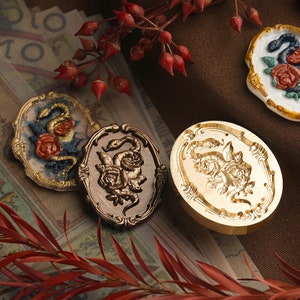 Série Serpente do Desejo | Selo de cera | Cabeça de cobre em relevo | Carimbo metálico | Selo Personalizado | Para cartões, envelopes, convites de casamento