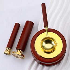 Cucchiaio in lega di legno massello di mogano con manico per stufa / Set per principianti di ceralacca / Strumenti per sigilli di cera / Strumento per sigilli di cera / Cucchiaio per sciogliere la cera