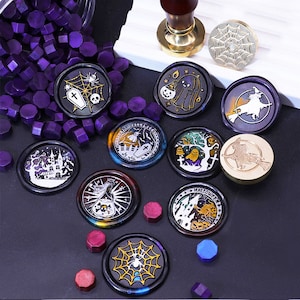 Halloween 2er | Siegelstempel | Geprägter Kupferkopf | Metallstempel | Personalisierter Stempel | Für Karten, Umschläge, Hochzeitseinladungen