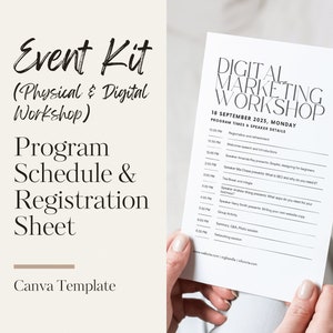 Event Kit Program Schedule & Registration Sheet Canva Templates (Workshop, Conference, Meeting, Agenda, Timeline)