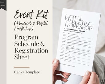 Event Kit Program Schedule & Registration Sheet Canva Templates (Workshop, Conference, Meeting, Agenda, Timeline)