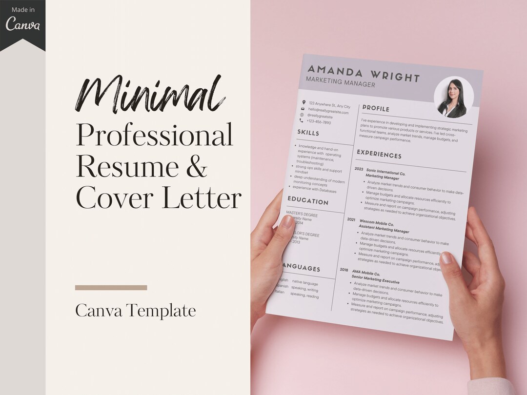 Minimal Modern Professional Resume & Cover Letter CV Canva Templates - Etsy
