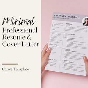 Minimal Modern Professional Resume & Cover Letter CV Canva Templates