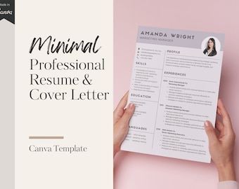 Minimal Modern Professional Resume & Cover Letter CV Canva Templates