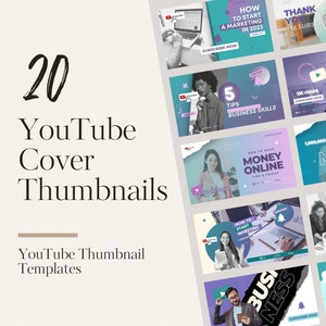 May include: A collection of 20 YouTube cover thumbnails with various designs and text. The thumbnails feature people, text, and graphics. Some of the text includes "How to Start a Marketing in 2023", "Thank You 1M Subscribers", "5 Tips Business Skills", "How to Make Money Online", "1,000,000 Views", "How to Start Investing", "Be Better Than Yesterday", "Business", and "How to Launch Your Business in 2023".