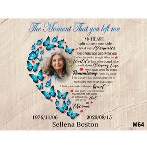 The Moment That You Left Me Poem PNG Butterflies Flying From Heart Symbol Template With Picture Frame Memorial Editable Name Date Photo  