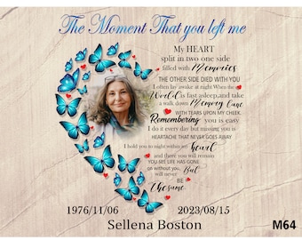 The Moment That You Left Me Poem PNG Butterflies Flying From Heart Symbol Template With Picture Frame Memorial Editable Name Date Photo  