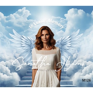 Customizable Memorial Photo Template PNG, Angel Wings Background Funeral In Loving Memory Add Name Date Photo