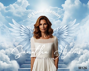 Customizable Memorial Photo Template, Angel Wings (PNG Digital Download)