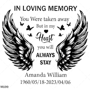 In Loving Memory Angel Wings SVG, You Were Taken Away Memorial PNG, Memorial Quote In Angel Wing Clipart, Lovely Memorial Designs